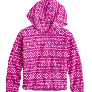 Girls Jumping Beans Microfleece Hoodie - Berry Winter Fairisle (pink and white)